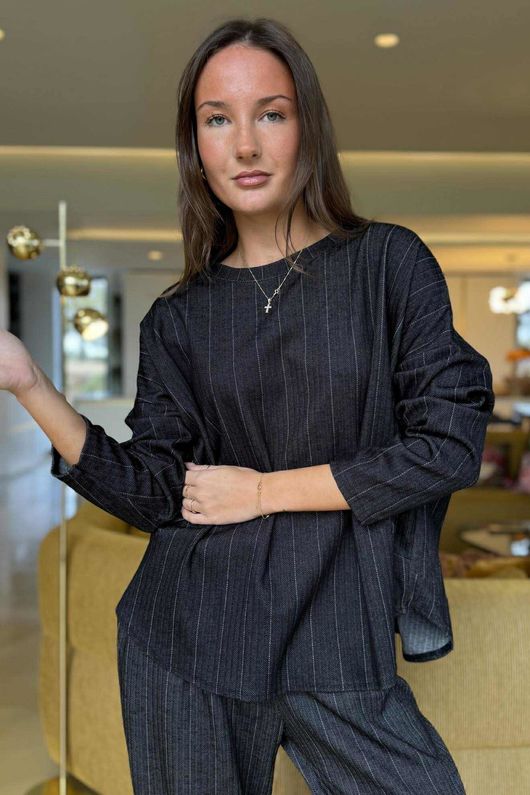Wall Street Stretch Herringbone City Scoop Top Black /40 =